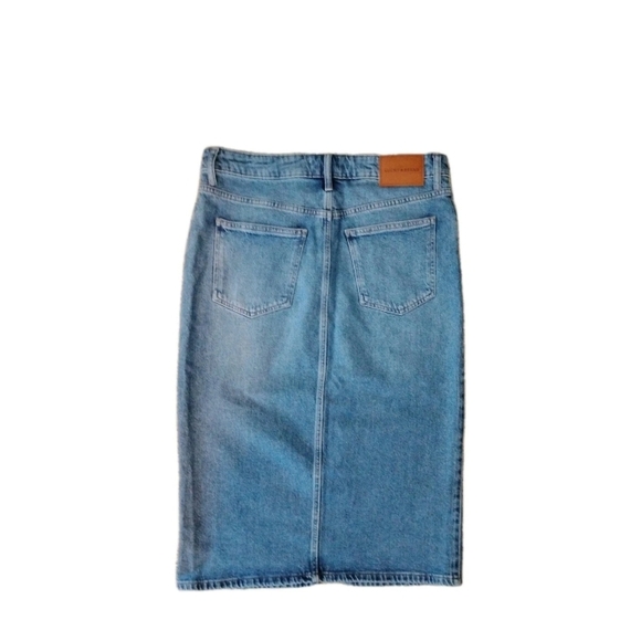 Lucky Brand Denim Skirt Midi Front Slit Stretch Distressed Women's Size 12 - Picture 2 of 5
